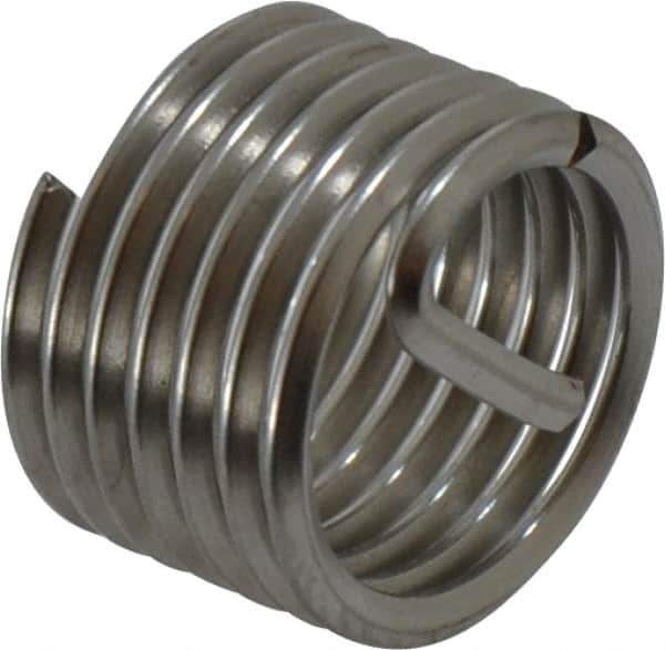 Recoil - 7/16-20 UNF, 0.438" OAL, Free Running Helical Insert - 6-5/8 Free Coils, Tanged, Stainless Steel, Bright Finish, 1D Insert Length - Industrial Tool & Supply