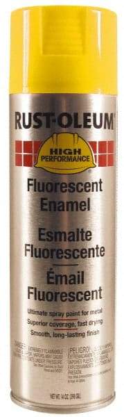 Rust-Oleum - Yellow, 14 oz Net Fill, Fluorescent, Rust Proof Enamel Spray Paint - 10 Sq Ft per Can, 14 oz Container, Use on Rust Proof Paint - Industrial Tool & Supply