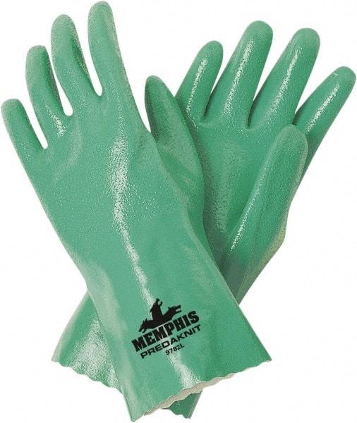 MCR Safety - Size XL (10), 12" Long, 14 mil Thick, Supported, Nitrile Chemical Resistant Gloves - Rough Finish, Interlock Knit Lined, Green - Industrial Tool & Supply