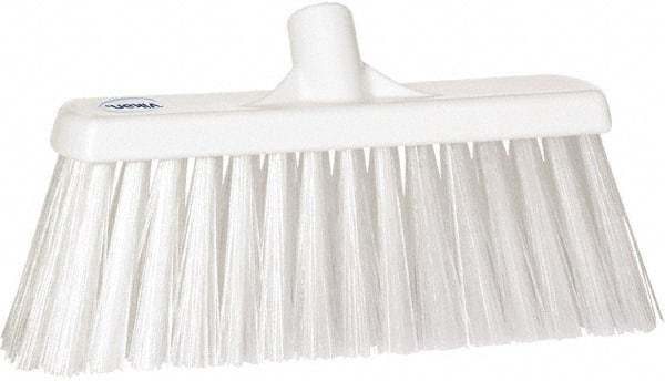 Vikan - 12" Heavy Duty Synthetic Push Broom - 4" Bristle Length, Plastic Block, European Threaded Handle Connection - Industrial Tool & Supply
