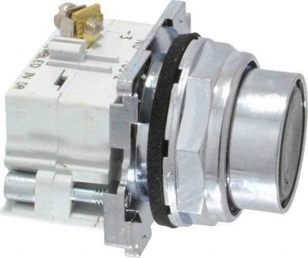 Eaton Cutler-Hammer - 30-1/2mm Mount Hole, Flush, Pushbutton Switch with Contact Block - Round, Black Pushbutton, Nonilluminated, Momentary (MO), Corrosion Resistant, Oiltight and Watertight - Industrial Tool & Supply