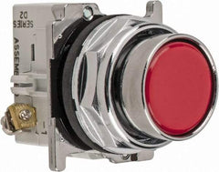 Eaton Cutler-Hammer - 30-1/2mm Mount Hole, Flush, Pushbutton Switch with Contact Block - Round, Red Pushbutton, Nonilluminated, Momentary (MO), Corrosion Resistant, Oiltight and Watertight - Industrial Tool & Supply