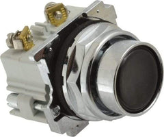 Eaton Cutler-Hammer - 30-1/2mm Mount Hole, Flush, Pushbutton Switch with Contact Block - Round, Black Pushbutton, Nonilluminated, Momentary (MO), Corrosion Resistant, Oiltight and Watertight - Industrial Tool & Supply