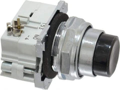 Eaton Cutler-Hammer - 30-1/2mm Mount Hole, Extended Straight, Pushbutton Switch with Contact Block - Round, Black Pushbutton, Nonilluminated, Momentary (MO), Corrosion Resistant, Oiltight and Watertight - Industrial Tool & Supply