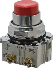 Eaton Cutler-Hammer - 30-1/2mm Mount Hole, Extended Straight, Pushbutton Switch with Contact Block - Round, Red Pushbutton, Nonilluminated, Momentary (MO), Corrosion Resistant, Oiltight and Watertight - Industrial Tool & Supply