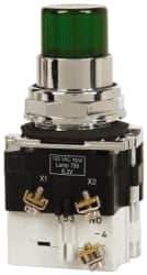 Eaton Cutler-Hammer - 30-1/2mm Mount Hole, Pushbutton Switch with Contact Block - Round, Green Pushbutton, Illuminated, Momentary (MO), Corrosion Resistant, Oiltight and Watertight - Industrial Tool & Supply
