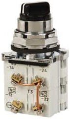 Eaton Cutler-Hammer - 30-1/2mm Mount Hole, 3 Position, Knob Operated, Selector Switch with Contact Blocks - Black, Maintained (MA), Nonilluminated, 2 Contact Blocks, 2NO/2NC, Oil and Watertight - Industrial Tool & Supply