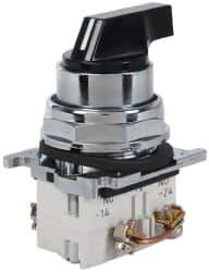 Eaton Cutler-Hammer - 30-1/2mm Mount Hole, 3 Position, Lever Operated, Selector Switch with Contact Blocks - Black, Maintained (MA), Nonilluminated, 1 Contact Block, 2NO, Oil and Watertight - Industrial Tool & Supply