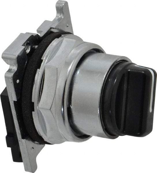 Eaton Cutler-Hammer - 30-1/2mm Mount Hole, 2 Position, Knob Operated, Selector Switch with Cam and Cap - Black, Maintained (MA) - Industrial Tool & Supply