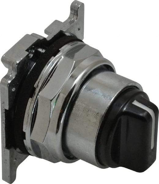 Eaton Cutler-Hammer - 30-1/2mm Mount Hole, 3 Position, Knob Operated, Selector Switch with Cam and Cap - Black, Maintained (MA) - Momentary (MO) - Industrial Tool & Supply