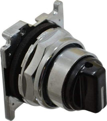 Eaton Cutler-Hammer - 30-1/2mm Mount Hole, 3 Position, Knob Operated, Selector Switch with Cam and Cap - Black, Maintained (MA) - Momentary (MO) - Industrial Tool & Supply