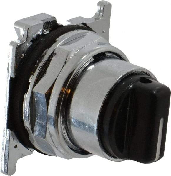 Eaton Cutler-Hammer - 30-1/2mm Mount Hole, 3 Position, Knob Operated, Selector Switch with Cam and Cap - Black, Maintained (MA) - Momentary (MO) - Industrial Tool & Supply
