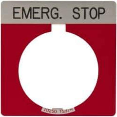 Eaton Cutler-Hammer - Square, Legend Plate - Emergency Stop - Red Background, 30-1/2mm Hole Diameter - Industrial Tool & Supply