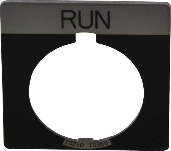 Eaton Cutler-Hammer - Square, Legend Plate - Run - Black Background, 30-1/2mm Hole Diameter - Industrial Tool & Supply
