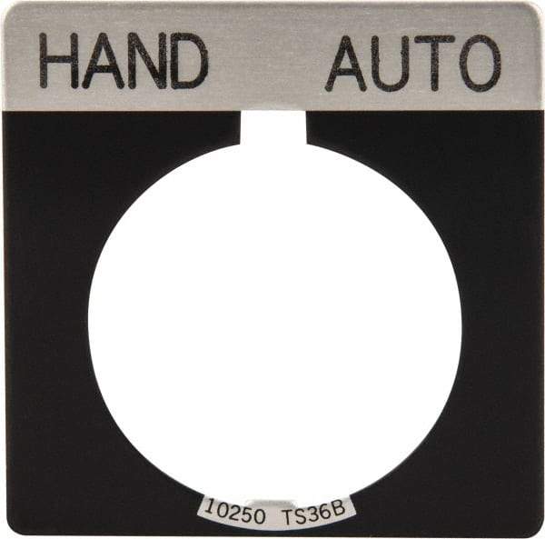 Eaton Cutler-Hammer - Square, Legend Plate - Auto-Off-Hand - Black Background, 30-1/2mm Hole Diameter - Industrial Tool & Supply
