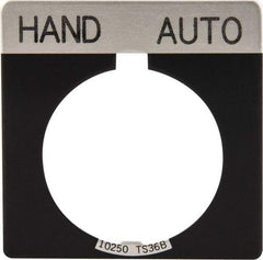Eaton Cutler-Hammer - Square, Legend Plate - Auto-Off-Hand - Black Background, 30-1/2mm Hole Diameter - Industrial Tool & Supply