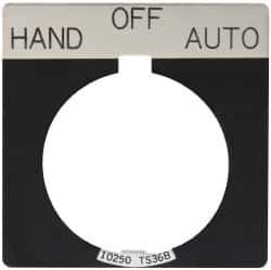 Eaton Cutler-Hammer - Square, Legend Plate - Auto-Off-Hand - Black Background, 30-1/2mm Hole Diameter - Industrial Tool & Supply