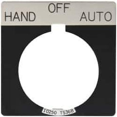 Eaton Cutler-Hammer - Square, Legend Plate - Auto-Off-Hand - Black Background, 30-1/2mm Hole Diameter - Industrial Tool & Supply