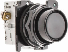 Eaton Cutler-Hammer - 30-1/2mm Mount Hole, Flush, Pushbutton Switch with Contact Block - Round, Black Pushbutton, Nonilluminated, Momentary (MO), Corrosion Resistant, Oiltight and Watertight - Industrial Tool & Supply