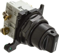 Eaton Cutler-Hammer - 30-1/2mm Mount Hole, 3 Position, Knob Operated, Selector Switch with Contact Blocks - Black, Maintained (MA), NO/NC - Industrial Tool & Supply