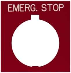 Eaton Cutler-Hammer - Square, Legend Plate - Emergency Stop - Red Background, 30-1/2mm Hole Diameter, 1.77 Inch Square - Industrial Tool & Supply