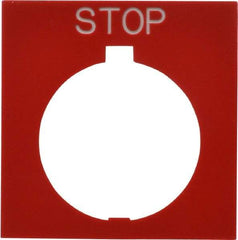 Eaton Cutler-Hammer - Square, Legend Plate - Stop - Red Background, 30-1/2mm Hole Diameter, 1.77 Inch Square - Industrial Tool & Supply