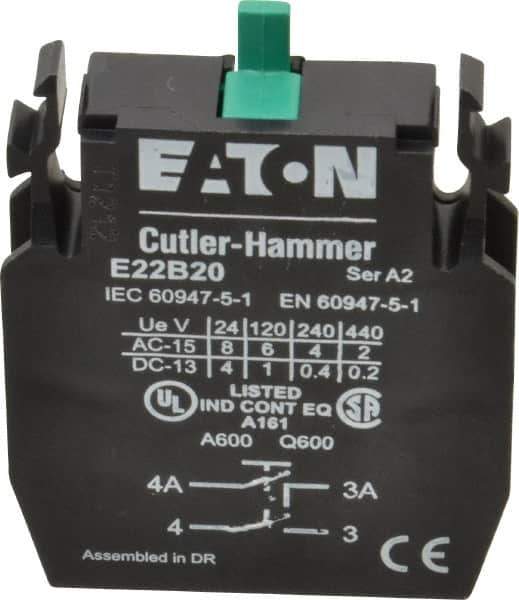 Eaton Cutler-Hammer - 2NO, Electrical Switch Contact Block - 22-1/2mm Hole, For Use with Indicating Lights, Pushbuttons - Industrial Tool & Supply