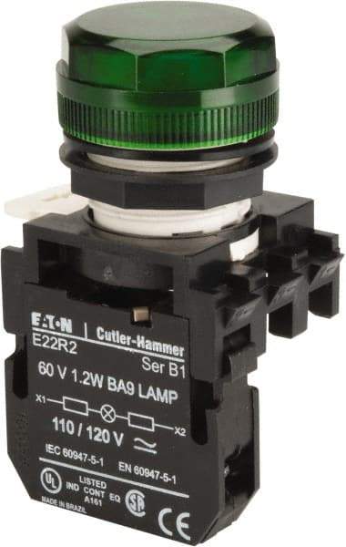 Eaton Cutler-Hammer - 120 VAC/VDC Green Lens Incandescent Indicating Light - Round Lens - Industrial Tool & Supply