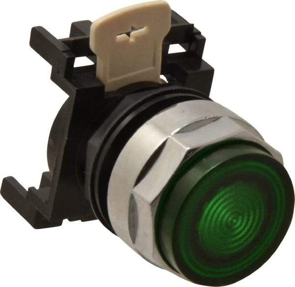 Eaton Cutler-Hammer - 25mm Mount Hole, Extended Straight, Pushbutton Switch Only - Round, Green Pushbutton, Illuminated, Momentary (MO) - Industrial Tool & Supply