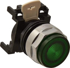 Eaton Cutler-Hammer - 25mm Mount Hole, Extended Straight, Pushbutton Switch Only - Round, Green Pushbutton, Illuminated, Momentary (MO) - Industrial Tool & Supply
