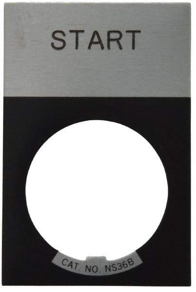 Eaton Cutler-Hammer - Rectangular, Aluminum Legend Plate - Start - Silver Background, Black Letters, 22-1/2mm Hole Diameter, 1.17 Inch Wide x 1.77 Inch High - Industrial Tool & Supply