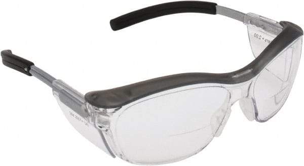 3M - +2, Clear Lenses, Anti-Fog, Framed Magnifying Safety Glasses - UV Protection, Adjustable Temples, Gray Plastic Frame, ANSI Z87.1-2010 - Industrial Tool & Supply