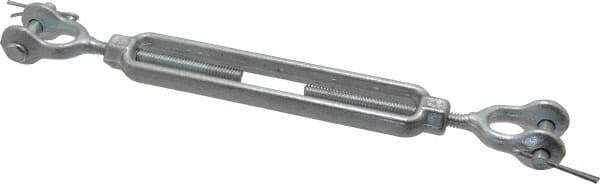 Made in USA - 500 Lb Load Limit, 1/4" Thread Diam, 4" Take Up, Steel Jaw & Jaw Turnbuckle - 8" Closed Length - Industrial Tool & Supply