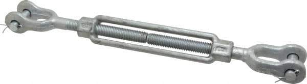 Made in USA - 3,500 Lb Load Limit, 5/8" Thread Diam, 6" Take Up, Steel Jaw & Jaw Turnbuckle - 16" Closed Length - Industrial Tool & Supply