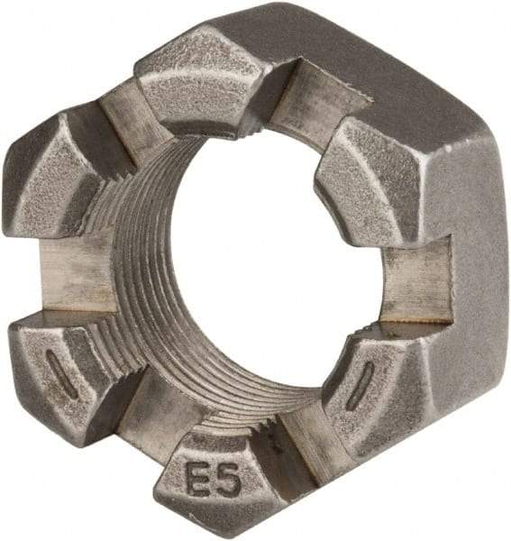 Value Collection - 1-1/4 - 12 UNF Grade 2 Steel Slotted Locknut - 1-7/8" Width Across Flats, 1-1/16" High, Uncoated - Industrial Tool & Supply