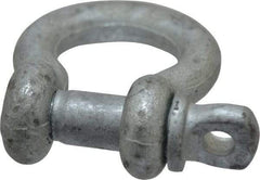 Made in USA - 1/2" Nominal Chain Size, 2 Ton Carbon Steel Screw Anchor Shackle - 1/2" Diam, 5/8" Pin Diam, 1-15/16" High x 13/16" Wide Inside Jaw, 1-1/4" Inside Width, 1-1/4" Max Body Thickness - Industrial Tool & Supply