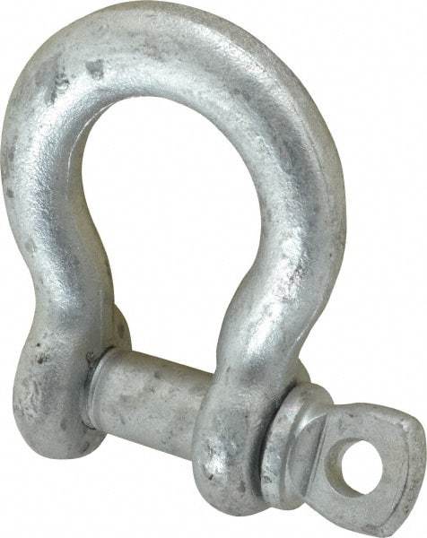 Made in USA - 5/8" Nominal Chain Size, 3.25 Ton Carbon Steel Screw Anchor Shackle - 5/8" Diam, 3/4" Pin Diam, 2-7/16" High x 1-1/16" Wide Inside Jaw, 1-9/16" Inside Width, 1-7/16" Max Body Thickness - Industrial Tool & Supply
