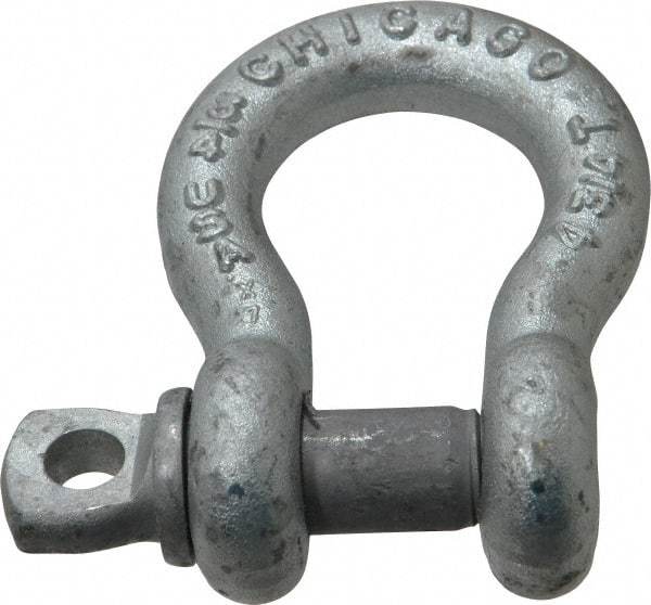 Made in USA - 3/4" Nominal Chain Size, 4.75 Ton Carbon Steel Screw Anchor Shackle - 3/4" Diam, 7/8" Pin Diam, 2-13/16" High x 1-1/4" Wide Inside Jaw, 1-13/16" Inside Width, 1-3/4" Max Body Thickness - Industrial Tool & Supply