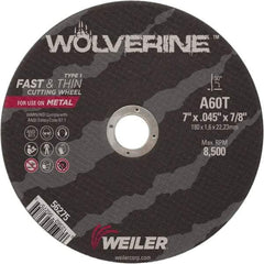 Weiler - 7" 60 Grit Aluminum Oxide Cutoff Wheel - 0.045" Thick, 7/8" Arbor, 8,500 Max RPM, Use with Angle Grinders - Industrial Tool & Supply