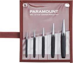 Paramount - 5 Piece, 3/32 to 1/4", Center Punch Set - Comes in Canvas Roll - Industrial Tool & Supply