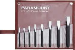 Paramount - 8 Piece Cold Chisel Set - 5, 5-1/8, 5-3/8, 5-9/16, 6, 6-3/4, 6-7/8 & 8" OAL, Sizes Included 1/4 to 7/8" - Industrial Tool & Supply