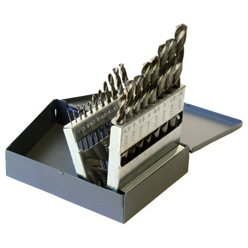 ‎1mm-10mm RHS / RHC HSS-CO 8% (M42) 135 Degree Split Point Heavy Duty Cobalt Jobber Length Drill Set - Straw / Gold Oxide