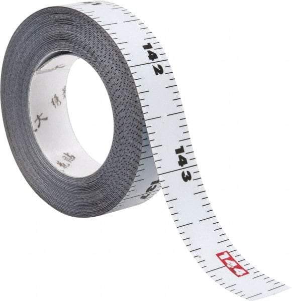 US Tape - 12 Ft. Long x 1/2 Inch Wide, 1/16 Inch Graduation, White, Steel Adhesive Tape Measure - Industrial Tool & Supply