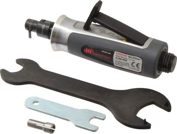 Ingersoll-Rand - 1/4" Collet, Straight Handle, Straight Air Die Grinder - 35,000 RPM, Rear Exhaust, 30 CFM, 0.3 hp, 620 kPa, 1/4 NPT - Industrial Tool & Supply