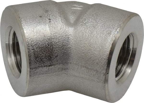 Merit Brass - 1/2" Grade 304/304L Stainless Steel Pipe 45° Elbow - FNPT x FNPT End Connections, 3,000 psi - Industrial Tool & Supply