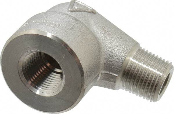 Merit Brass - 3/8" Grade 304/304L Stainless Steel Pipe 90° Street Elbow - FNPT x MNPT End Connections, 3,000 psi - Industrial Tool & Supply