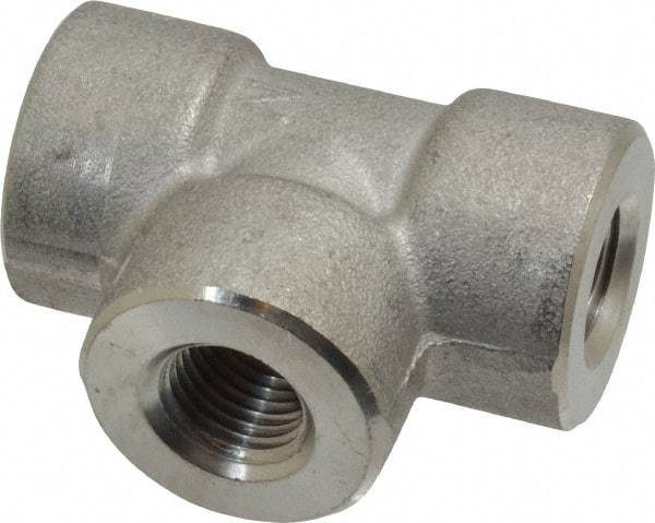 Merit Brass - 1/4" Grade 304/304L Stainless Steel Pipe Tee - FNPT x FNPT x FNPT End Connections, 3,000 psi - Industrial Tool & Supply
