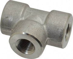 Merit Brass - 1/4" Grade 304/304L Stainless Steel Pipe Tee - FNPT x FNPT x FNPT End Connections, 3,000 psi - Industrial Tool & Supply