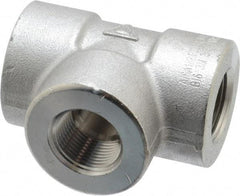 Merit Brass - 3/4" Grade 304/304L Stainless Steel Pipe Tee - FNPT x FNPT x FNPT End Connections, 3,000 psi - Industrial Tool & Supply