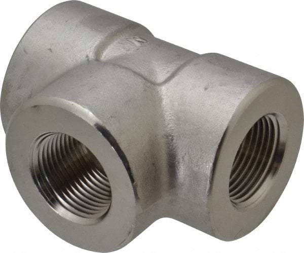 Merit Brass - 1" Grade 304/304L Stainless Steel Pipe Tee - FNPT x FNPT x FNPT End Connections, 3,000 psi - Industrial Tool & Supply